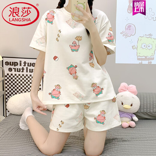 浪莎（LangSha）2025新款睡衣女夏季短袖小个子两件套装韩版套头学生家居服春夏天 1049 M 【建议体重75-95斤】