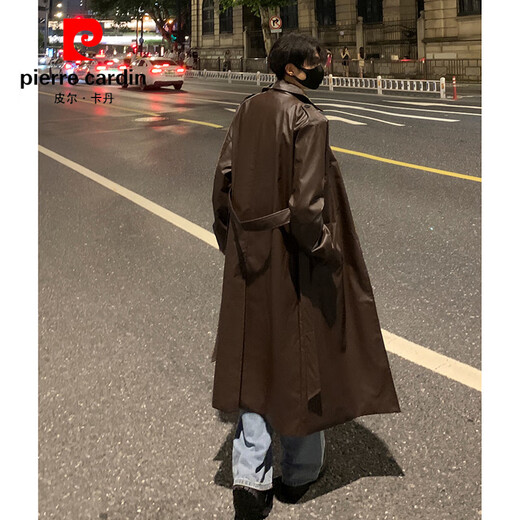Pierre Cardin black handsome pu leather windbreaker men's 2025 new Shelby coat mid-length high-end British style coat brown S