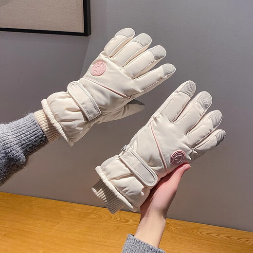 Demi Anissa Cycling Gloves Winter Women's Warm Thick Velvet Touch Screen Water-Repellent Electric Vehicle Coldproof Ski Gloves for Women Light Beige Velvet Lining/Touch Screen One Size Windproof Touch Screen