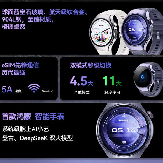 Huawei (HUAWEI) Fashion New Products Huawei Watch Original WATCH 5 Smart Sports Watch AI Intelligent Blood Oxygen Heart Rate Health Monitoring eSIM Independent Call for Men and Women 2025 New Huawei WATCH5 46mm Sky Black + Titanium Alloy Black Strap