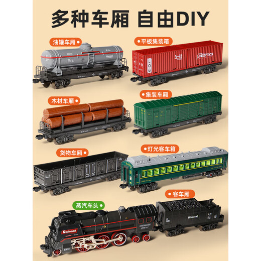 
Qianbaijia children's electric remote control retro steam train toy track car set simulated railroad EMU model boy bridge cross-steam train [99*216cm] remote control + electric - dual mode - gift box [recharge