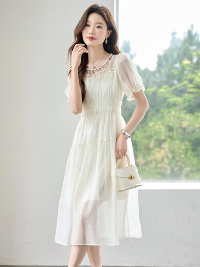 Nosskiss Luxus High-End-Marke Kleid für Frauen 2025 Sommer Neues kleines französisches Temperament sanft und schöner Rock Beige M.