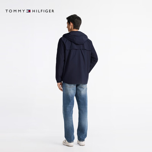 TOMMY HILFIGER25 new spring and summer men's windproof and waterproof trendy casual sports outdoor hooded soft shell jacket navy blue DW5 M (recommended 135-150Jin Jin equals 0.5 kg)