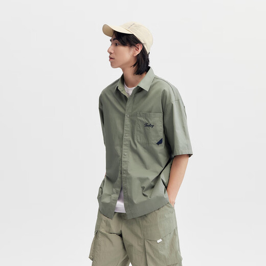 森马短袖衬衫男夏字母刺绣上衣宽松工装风109324104110