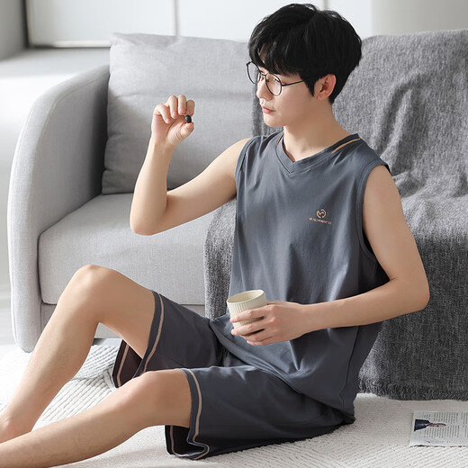 UKUHPK莫代尔男士睡衣夏季凉感家居服大码简约套装 莫代尔：An12027 L 男