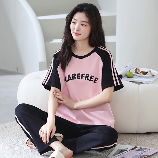 Catman (Miiow) Pajamas para mujeres Pure Cotton Spring and Summer 2025 Nuevos pantalones largos de manga corta con almohadillas para el pecho para ropa para el hogar de mujeres se pueden usar fuera del traje R679 sin almohadillas M estilo de mujer [80-100Jin [Jin equivale a 0.5 kg]]