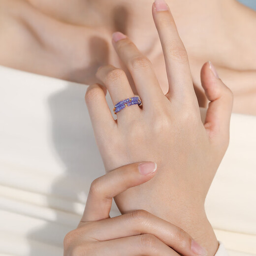 Fat Donglai's same gemstone ring, purple ring flower, natural tanzanite women's 18K gold tail ring, colorful treasure elastic ring gift 2-3mm/tanzanite/18K gold material, elasticity does not limit the ring size