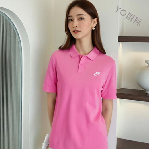 耐克（NIKE）粉色POLO衫夏季新款翻领短袖女上衣纯棉运动T恤宽松半袖 粉色FN3895-675 S