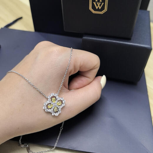 YIBIY new four-leaf clover necklace 18k gold water drop diamond women's pendant loop sterling silver moissanous clavicle chain clover white gold white diamond