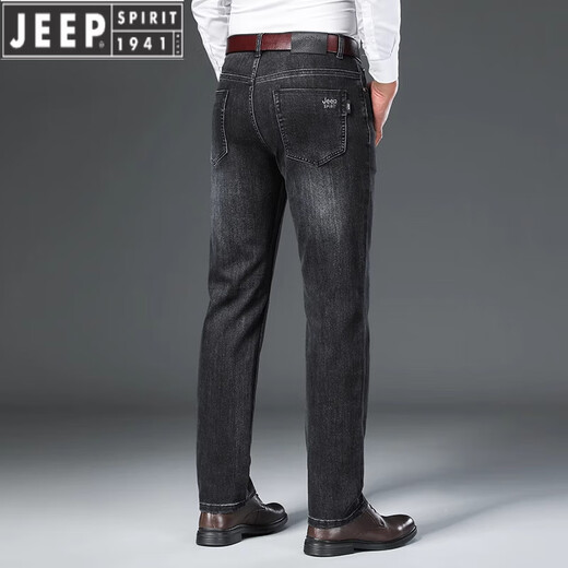 JEEP SPIRIT2025 new high-end jeans for men's spring and autumn thick loose straight middle-aged deep-sized light luxury trousers Black and gray-679 thick 29 2.2 feet