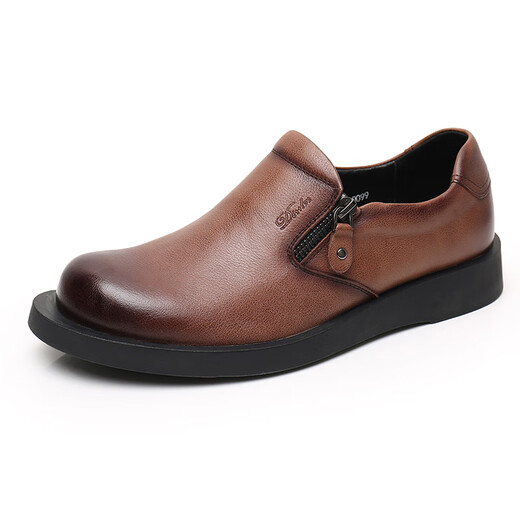 Chaussures en cuir à grande tête de Desler Version larges Round Toe Hooded Men's Chaussures For Business Casual Top Couche Cow Hide Lazy Chaussures formelles Brown 206177 Single Lower Large 41 (255 mm)