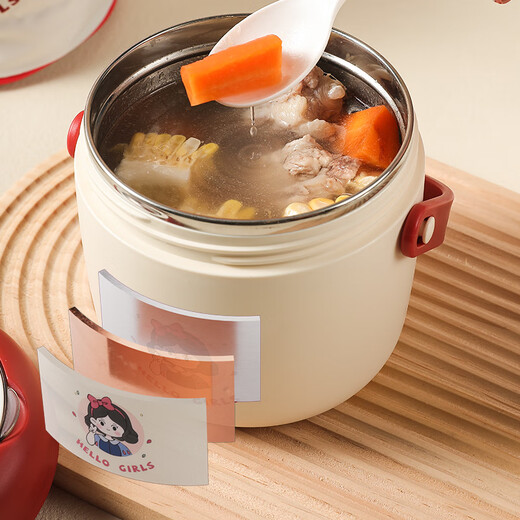 THERMOS 304 stainless steel insulated lunch box soup kettle for students and office workers with portable lunch bucket and soup box to carry leak-proof large soup kettle 304 stainless steel heart-warming bear with free folding spoon/secret