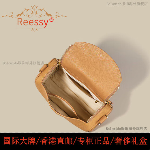 Reessy国际轻奢品牌包包女包2025新款单肩包女士斜挎包手提包枕头包 隐藏磁扣-白拼棕