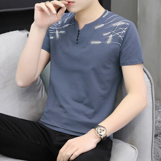 Sieben Wolf Herren Hühnchen Herzkragen reine Baumwolle Kurzschlärm T-Shirt Solid Farbe Einfacher Hals Sommer Koreanische Modemarke Jugend Männer Basis Top White 691 m Empfohlen 90-100jin [Jin entspricht 0,5 kg]