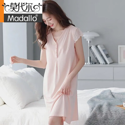 Modal Nachthemd Frauen-Pyjamas Sommer Baumwolle dünne Oberbekleidung mittelgroße Kurzschläfe mittleren Alters mit großer Größe von 698 Ya Pulver ohne Brustpolster 3xl 160-180jin [Jin ist gleich 0,5 kg]