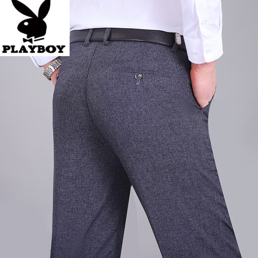 花花公子（PLAYBOY）高端夏季薄款双褶亚麻男士休闲裤父亲节礼物中老年高腰宽松长裤子 9930双褶黑色 32 2尺5腰围