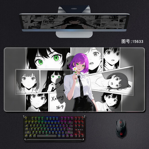 Fun extrema de mouse almohadilla extra grande en blanco y negro Tad de mesa simple Avanzado Touching Touching Eports Games Almohadilla de teclado para niños Almohadilla para el mouse en casa Personalización anti-deslizamiento Simple y versátil borde de bloqueo engrosado de alta precisión 13798 Red Moo Girl 800mm*300 mm*3 mm*