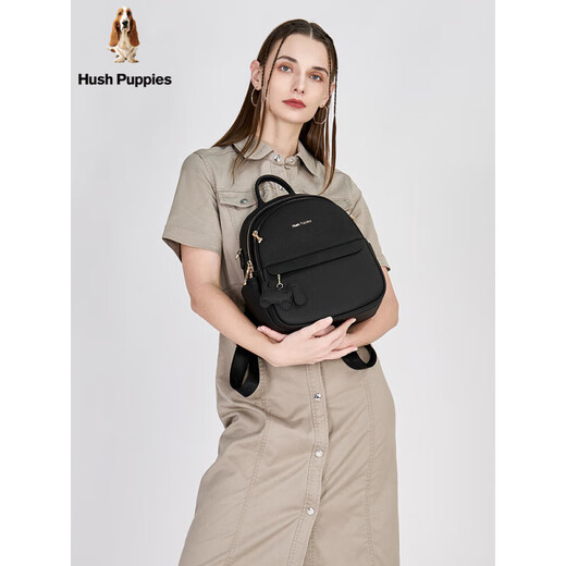 Hush Puppies women's bag new trendy leather backpack women's simple work commuting backpack fashionable casual travel bag official black