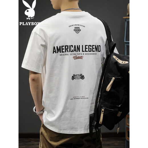 
Playboy; PLAYBOY2025 white new short-sleeved T-shirt for men loose fashion brand summer pure cotton half-sleeved American ins heavy men's T-shirt HST1518 white L weight 125-145Jin [Jin equals 0.5 kg]
