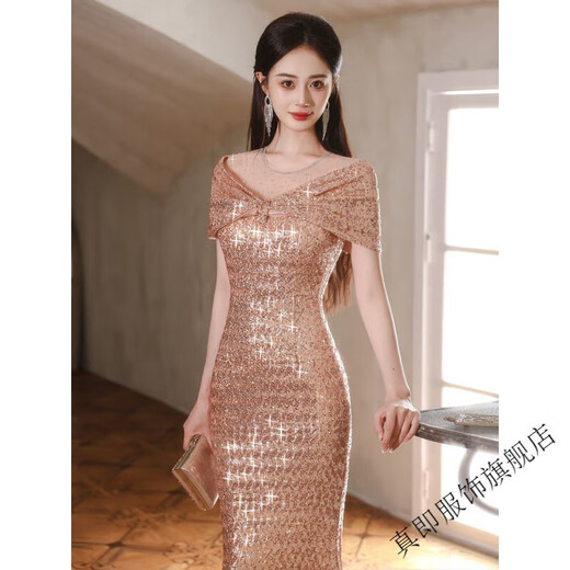 True Champagne Color Fishtail Party Vestido de noche para mujeres Nuevas ropa de tostada de nicho de lujo de alta gama para la novia Sense Sense Champagne Color s