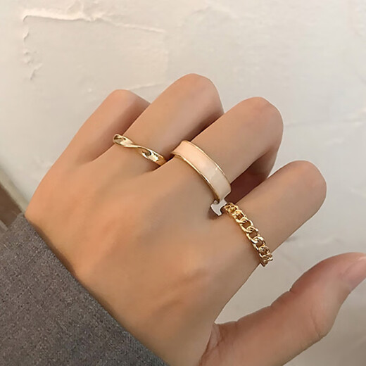 Fashion plain ring three-piece set combination personality ins trendy cool style open adjustable index finger ring for women M1395 plain ring three-piece ring set with adjustable opening
