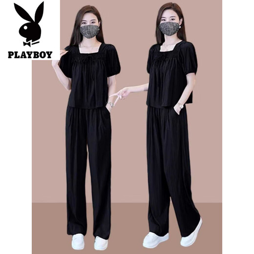 Playboy (Playboy) Ice Seide Weitbeinhosenanzug für Frauen 2025 Sommer Internet Promi Fashion Temperament Alter reduzierende Chiffonhosen zweiteilige Set braune Farbe [Top + Hosen] Ice Seide Zwei-teilige Set-Flag M empfohlen 80-100jin [Jin gleich 0,5 kg]