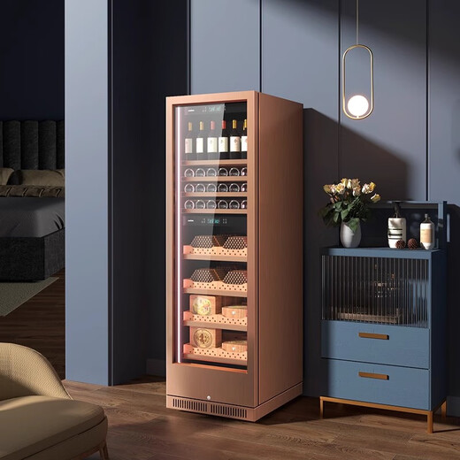 Double fingerprint password lock, dual temperature wine cigar cabinet, constant temperature and humidity red wine and cigar integrated cabinet, rose gold dual temperature zone cup pendant