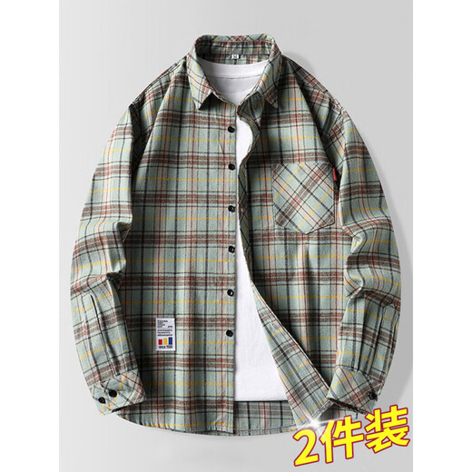 Sieben Wolf Plaid Langarm Shirt 2025 Frühling und Sommer neuer Stil trendy lockeres lässiges Hemd dünne Sonnencremjacke Männer 9902 Green M [Vorgeschlagen 90-110jin [Jin gleich 0,5 kg]]