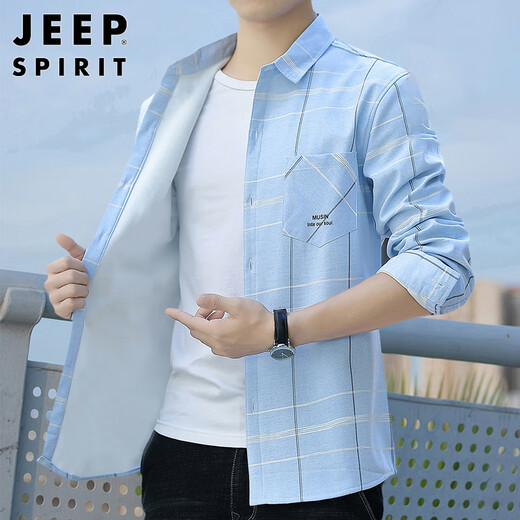 JEEP SPIRIT Jeep long-sleeved shirt men's autumn and winter Korean style casual velvet warm shirt men's jacket gray 2XL