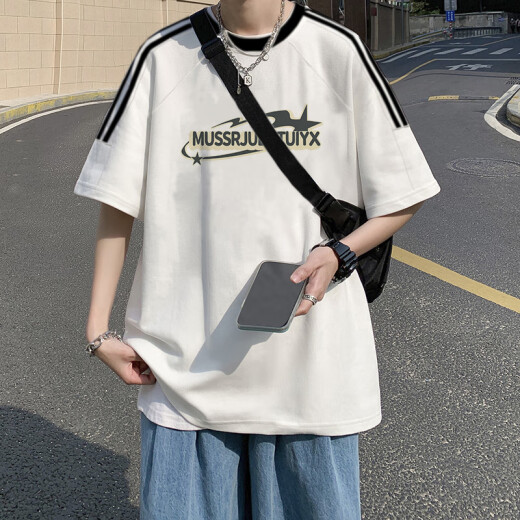 PMWRUN美式复古短袖T恤男夏季2025新款宽松设计感小众日系ins潮牌上衣服 3895*WASP白色 3895*WASP白色 M 85-120斤