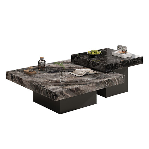 Chion Slate Coffee Table Living Room Home Italian Minimalist High-Quality Combination Tea Table 80 Venetian Brown + 50 Knight Black