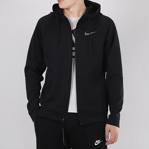 Nike (Nike) offizielle Schiffsgeschäftsjacke Herren neu im Freien laufende Sportbekleidung mit Kapuze-gestrickter Jacke und Samt Thermo Top DD2125-010-Black-Plus Fleece L (175/92A)