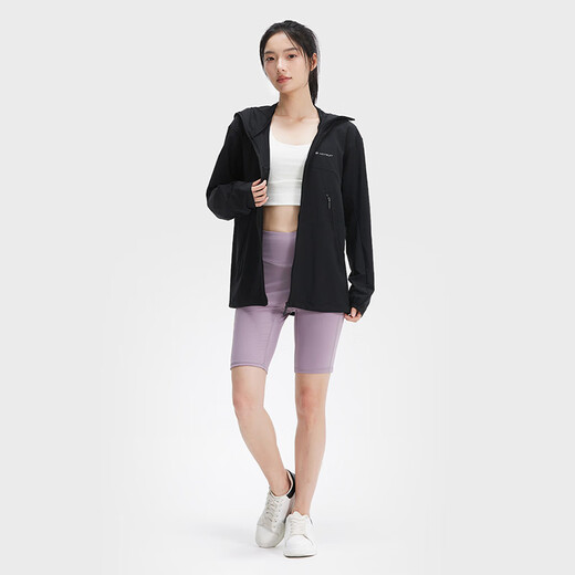 HOTSUIT rear show ice-sensing outdoor sun protection clothes for women 2025 summer new UPF50+ ice silk elastic sun protection clothes hooded jacket Black L