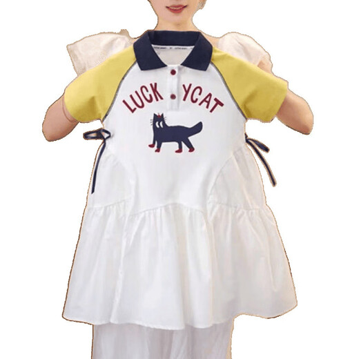 Ttpmer Girls Sommer Mode Polo-Rock kurzärmelige Kinderstil Kleid 9221-Kartoon Katze Polo-Rock 120