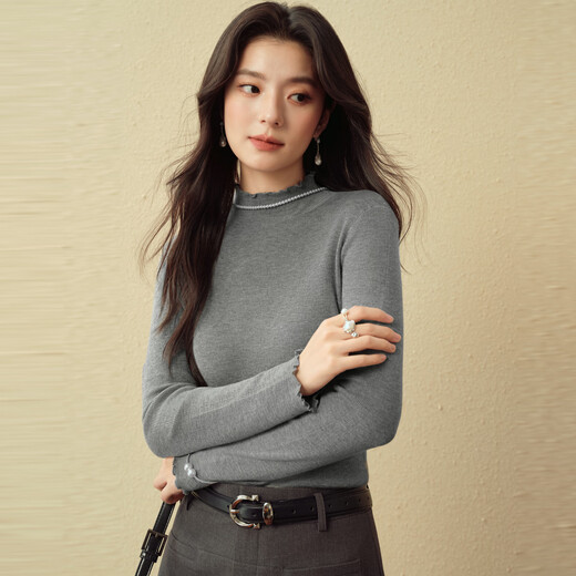 
Shifanli ('SEIFINI) [Basement of King of Lily of the Valley] Shifanli Wood Ears Half-Tree Neck Sweater 25 Autumn New Thin Sweater Women Extreme Gray L