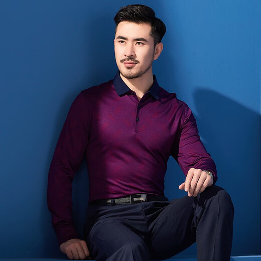 Hongdu Frühling und Herbstbuch mittleren und älteren Männer Langarm T-Shirt Business Casual Revers-Lampel-Herren-T-Shirt Red TM6189-2 One Size 170/88A