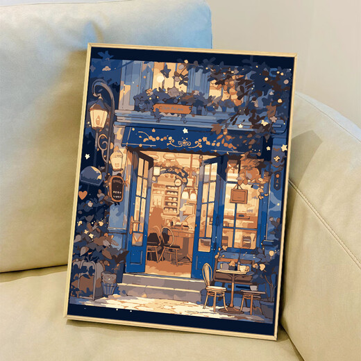 街边咖啡屋数字油画diy填充填色手工绘画画风景丙烯油彩画装饰画 qx15054 30*40cm加厚实木内框 高亮颜料+油画布+多支