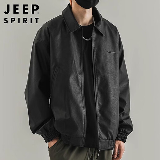 Jeep Spirit Jeep Retro Chaqueta de cuero Retro Spring y Autumn Flying Leater Chaqueta American Motorcycle Traje Black XL