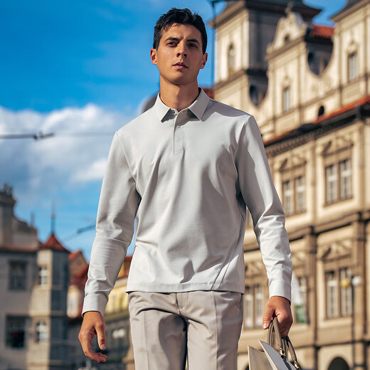 Mr. Cloth Simple Shirt Collar Camiseta de manga larga Hombres 2025 Autumn New Business y casual solapa de color sólida Top Bt16862 Light Cloud Grey 2xl (185)