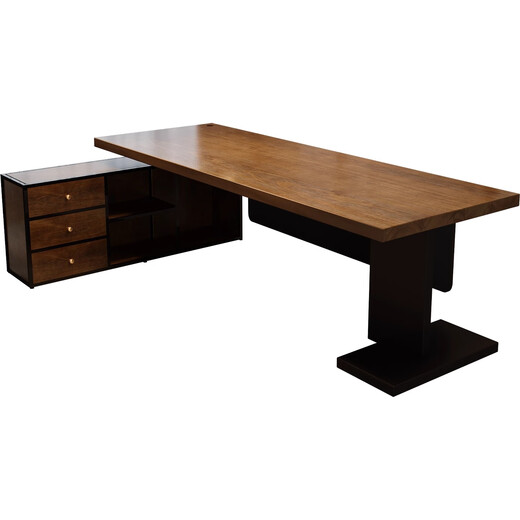 Champs Nobles all solid wood desk with side cabinet general manager office high-end log large board boss desk computer desk executive desk single table 220 long * 80 wide * 75 high New Zealand pine wood thickness 5cm