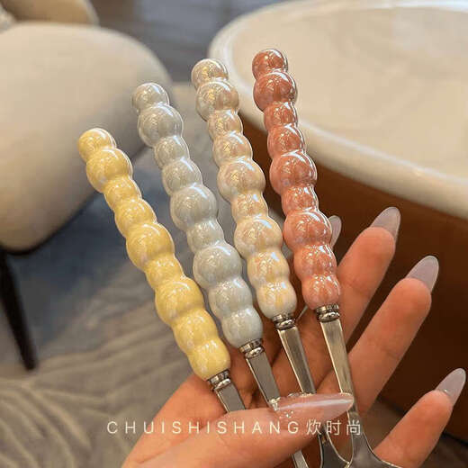 Stainless steel color pearl spoon household rice spoon household spoon small spoon plastic handle dinner spoon long handle round spoon boutique spoon white 1 piece