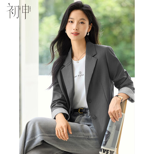 Chu Shen Spring and Autumn Blazer Women's Versatile Lapel Collar Fashion Spliced Striped Cuffs Commuting Casual Jacket S43U023