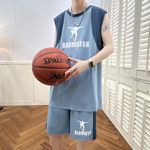 Ran de la même chemise sans manches estivale de Yilan pour garçons, combinaisons de basket-ball pour garçons, juniors et seniors du lycée, Big Children's Sports Vest Shorts 6636 Gray foncé + short Quality Assurance 2xl 140-160jin [Jin est égal à 0,5 kg]