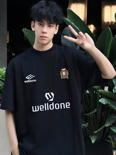 WE11DONE trendy brand summer American letter printing loose cotton short-sleeved niche ball suit couple T-shirt men and women black (retro 1506) M