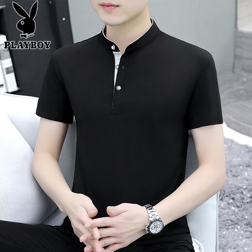 
Playboy (PLAYBOY) high-end stand collar white cotton short-sleeved T-shirt men's summer solid color V-neck sweatshirt trendy top men's polo. White Q691 short sleeve M Recommended 95-115Jin [Jin equals 0.5 kg]
