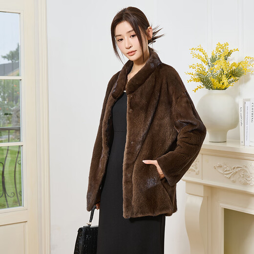 Winter Home Brand Fur 2025 Neu importiertem Nerzmantel für Frauen ganzer Nerz mittelgroßer Stehkragen Nerzmantel für Frauen Schultern. Kaffee l 100jin [Jin ist 0,5 kg] -120jin [Jin ist 0,5 kg]