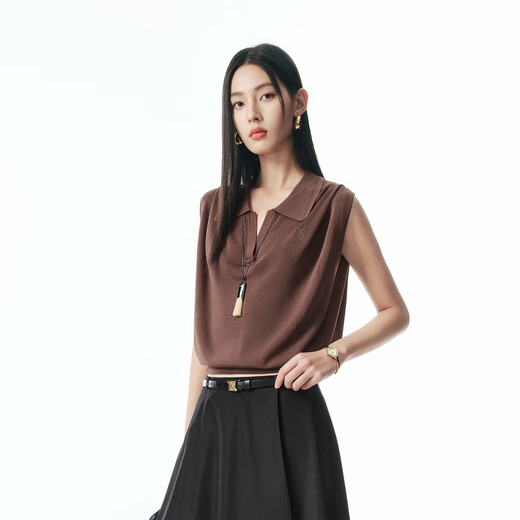 
Peacebird [same style in the mall] 25 autumn new vest-style texture lapel sweater for women A1EEF3P02 cloth bag brown S 155
