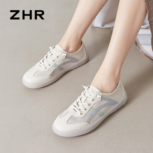 ZHR -Brettschuhe für Frauen Sommer Freizeitschuhe für Frauen, atmungsaktive flache Schuhe einfache Sportschuhe für Frauen, die vielseitig Reisgrau 38 pendeln 38