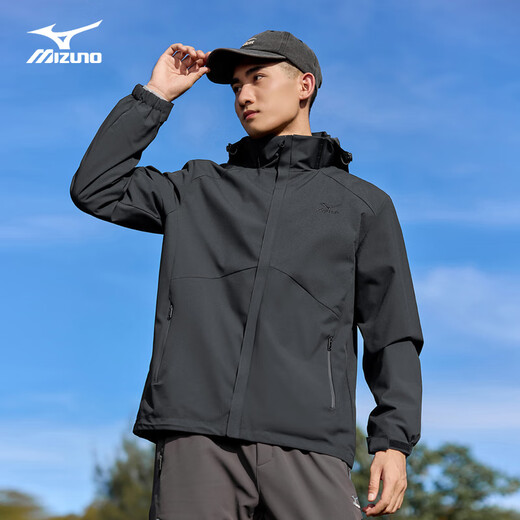 Mizuno Outdoor Jacket Men's Spring and Autumn Hooded Versatile Jacket Top Windproof and Waterproof Mountaineering Jacket Dark Gray L
