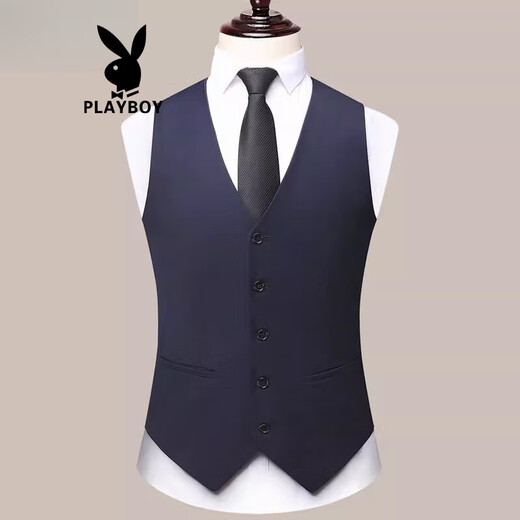 花花公子（PLAYBOY）男士西装马甲韩版修身西服背心春秋款休闲英伦婚礼小马夹礼服坎肩 黑色 S 165 【体重90-100斤】